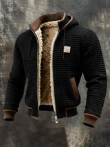 Men's Quilted Pile-Lined Winter Jacket with Hood and Zip Front