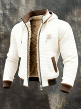 Men's Quilted Pile-Lined Winter Jacket with Hood and Zip Front