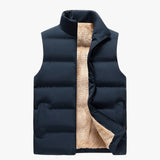 Men's Quilted Polyester Puffer Jacket with Fleece Lining and Stand Collar
