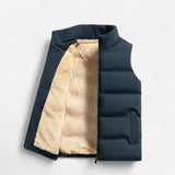 Men's Quilted Polyester Puffer Jacket with Fleece Lining and Stand Collar