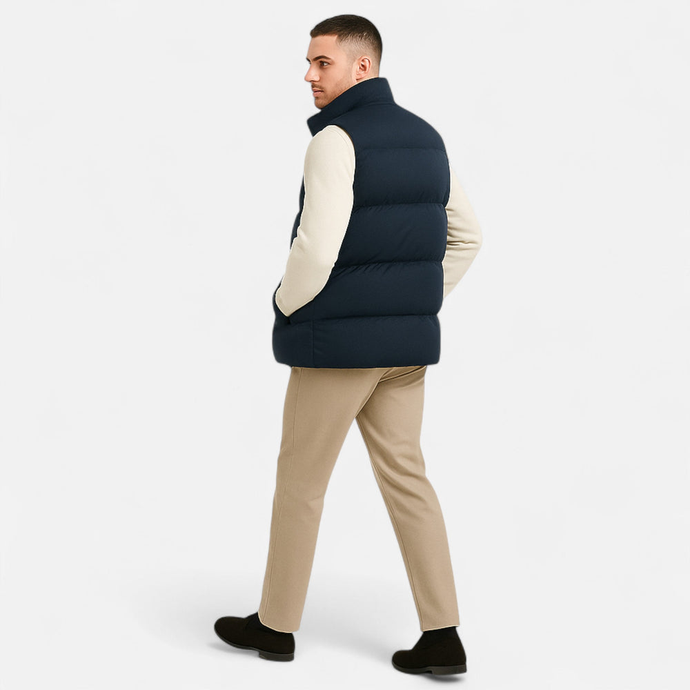 Men's Quilted Polyester Puffer Jacket with Fleece Lining and Stand Collar
