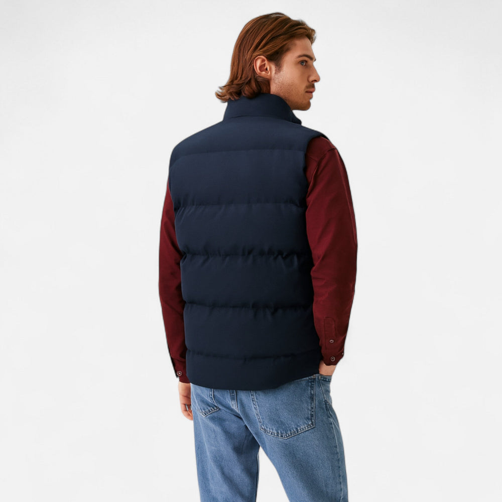 Men's Quilted Polyester Puffer Jacket with Fleece Lining and Stand Collar