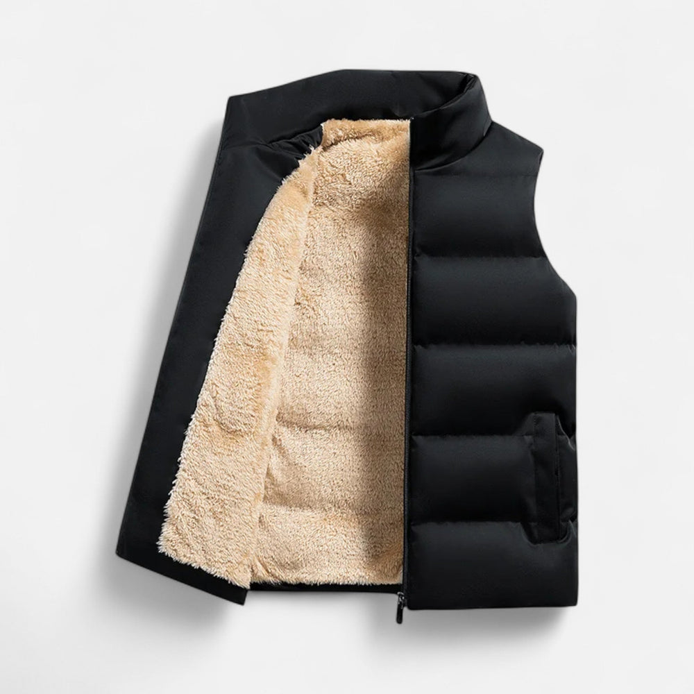 Men's Quilted Polyester Puffer Jacket with Fleece Lining and Stand Collar