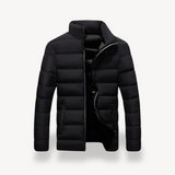 Men's Quilted Puffer Jacket with Stand Collar and Zip Pockets