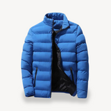 Men's Quilted Puffer Jacket with Stand Collar and Zip Pockets