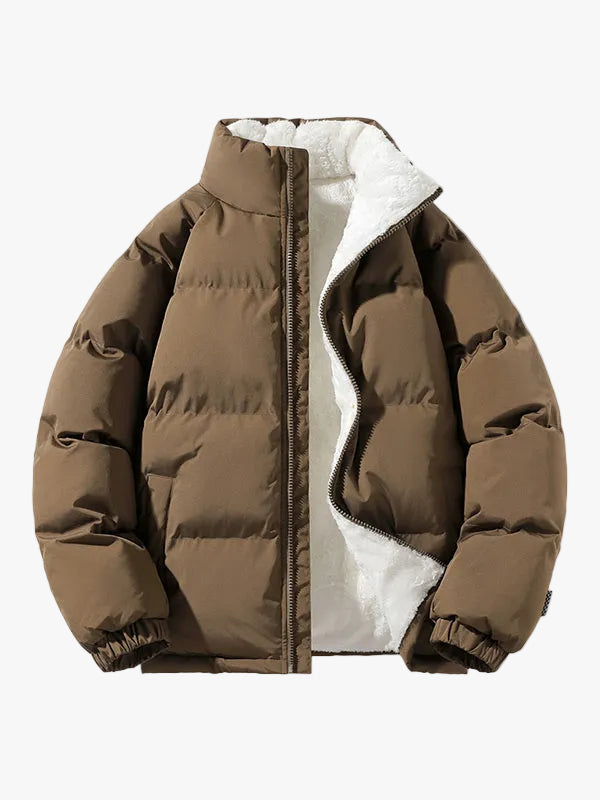 Men's Quilted Puffer Jacket with Zip Front and Stand Collar