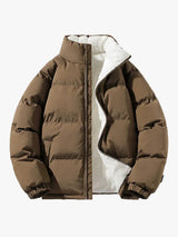 Men's Quilted Puffer Jacket with Zip Front and Stand Collar