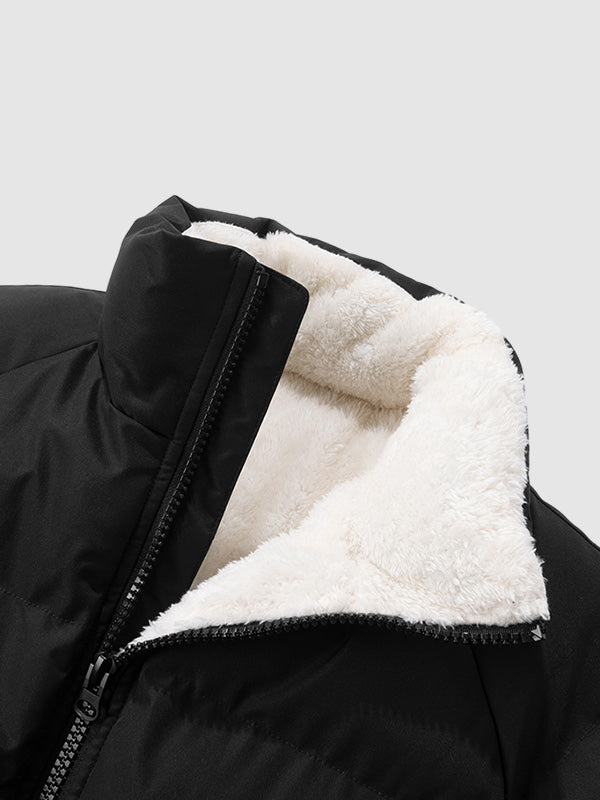 Men's Quilted Puffer Jacket with Zip Front and Stand Collar