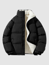 Men's Quilted Puffer Jacket with Zip Front and Stand Collar