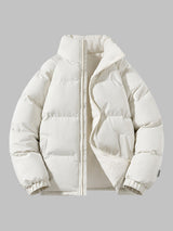 Men's Quilted Puffer Jacket with Zip Front and Stand Collar