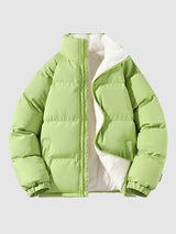 Men's Quilted Puffer Jacket with Zip Front and Stand Collar