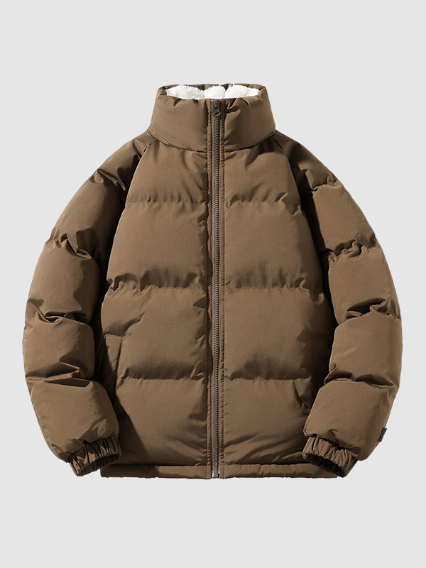 Men's Quilted Puffer Jacket with Zip Front and Stand Collar