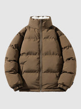 Men's Quilted Puffer Jacket with Zip Front and Stand Collar