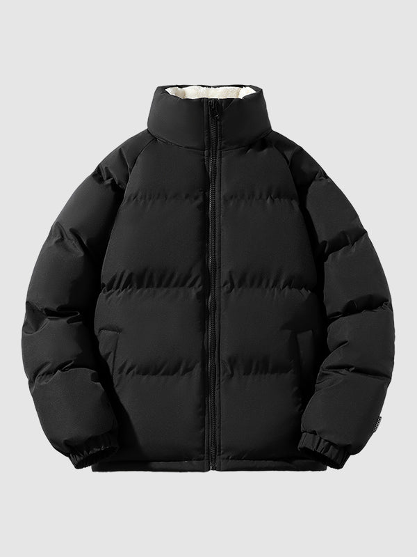 Men's Quilted Puffer Jacket with Zip Front and Stand Collar