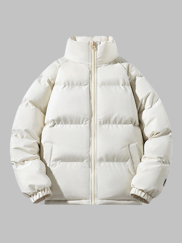 Men's Quilted Puffer Jacket with Zip Front and Stand Collar
