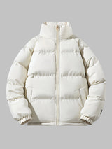 Men's Quilted Puffer Jacket with Zip Front and Stand Collar