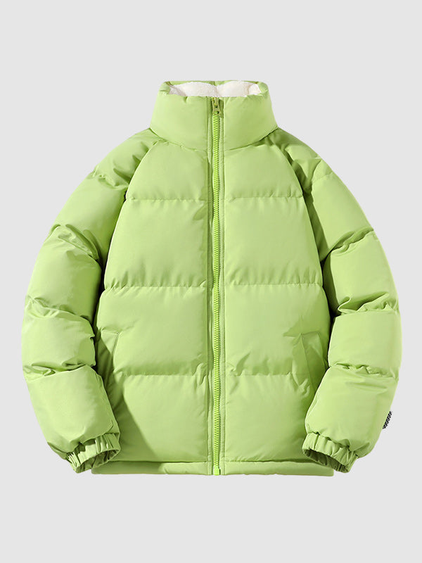 Men's Quilted Puffer Jacket with Zip Front and Stand Collar