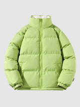 Men's Quilted Puffer Jacket with Zip Front and Stand Collar