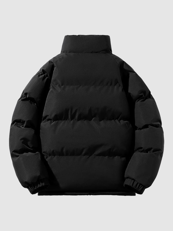 Men's Quilted Puffer Jacket with Zip Front and Stand Collar