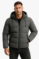 Men's Quilted Woven Jacket with Hood and Zip Pockets
