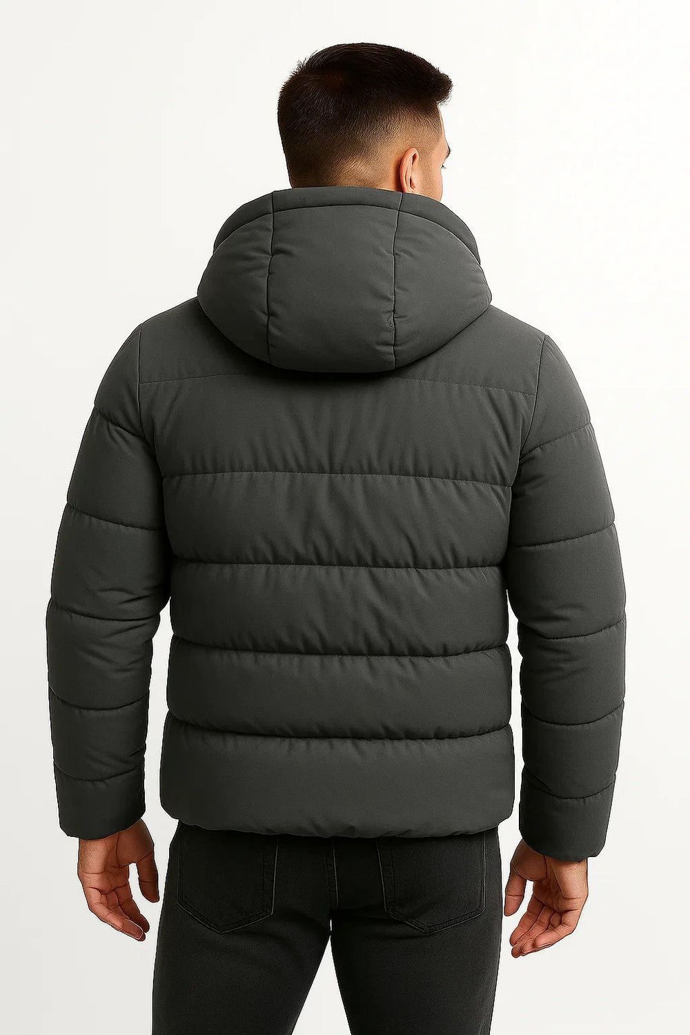 Men's Quilted Woven Jacket with Hood and Zip Pockets