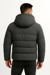 Men's Quilted Woven Jacket with Hood and Zip Pockets
