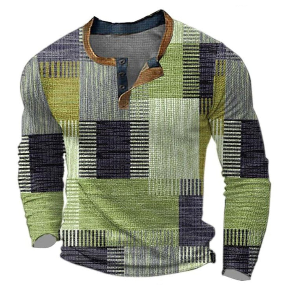 Caleb | Men's Retro Colorblock Long Sleeve Henley Knit Sweater