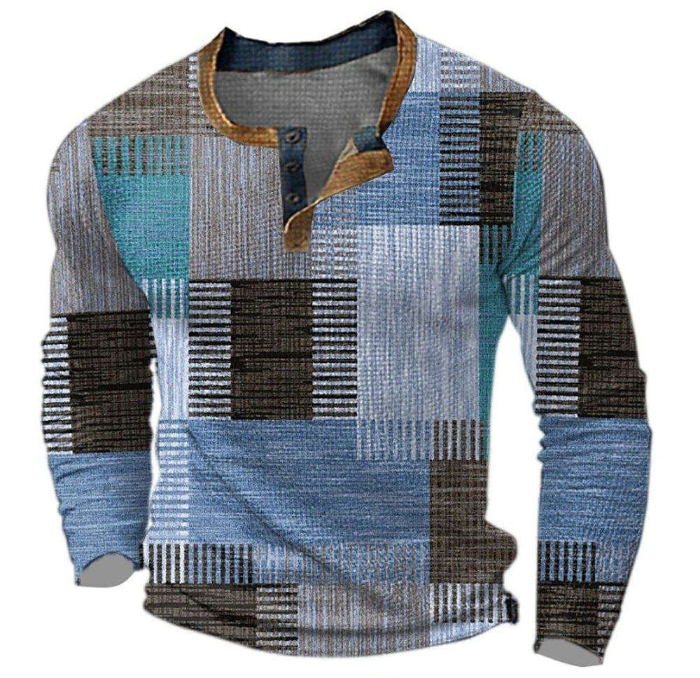 Caleb | Men's Retro Colorblock Long Sleeve Henley Knit Sweater