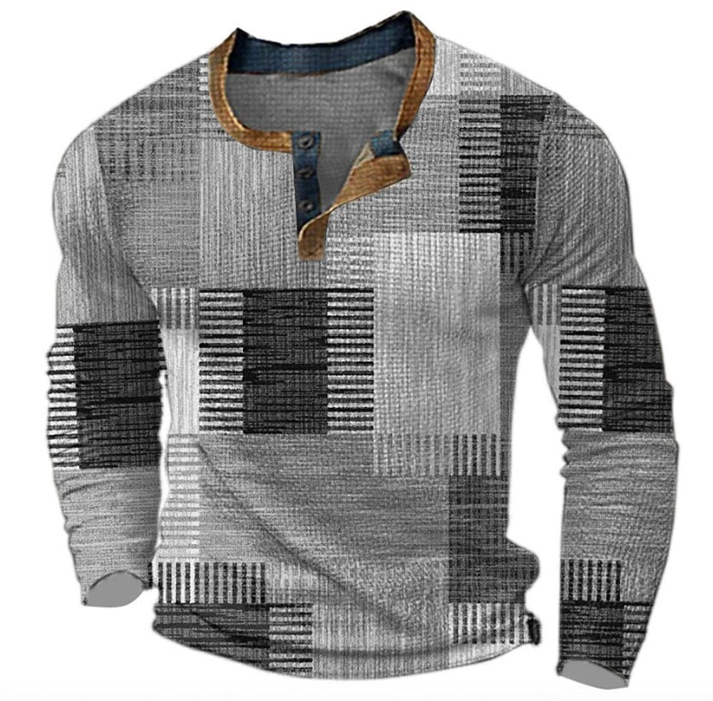 Caleb | Men's Retro Colorblock Long Sleeve Henley Knit Sweater