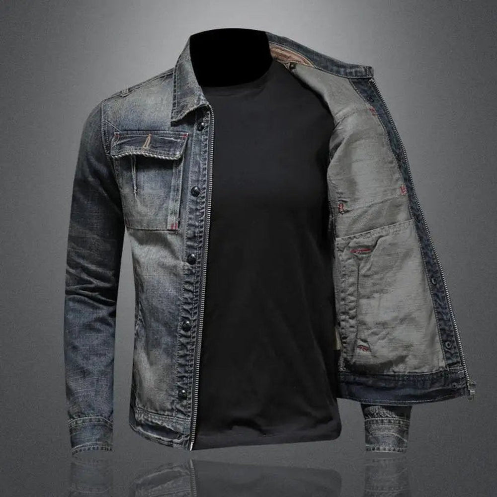 Lucas | Men's Retro Washed Denim Zip-Up Jacket Casual Outerwear Coat