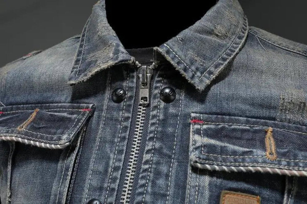 Lucas | Men's Retro Washed Denim Zip-Up Jacket Casual Outerwear Coat