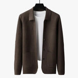 Men's Rib Knit Cardigan with Button Front and Patch Pockets