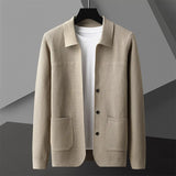 Men's Rib Knit Cardigan with Button Front and Patch Pockets