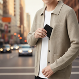 Men's Rib Knit Cardigan with Button Front and Patch Pockets