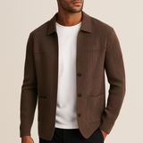 Men's Rib Knit Cardigan with Button Front and Patch Pockets