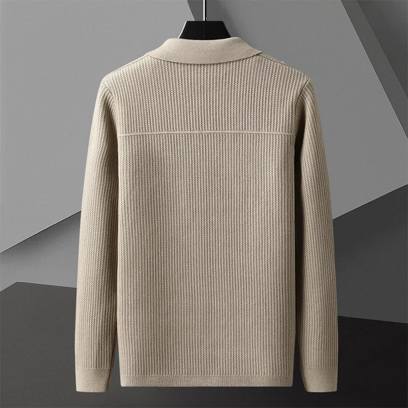 Men's Rib Knit Cardigan with Button Front and Patch Pockets