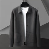 Men's Rib Knit Cardigan with Button Front and Patch Pockets