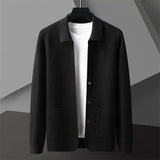 Men's Rib Knit Cardigan with Button Front and Patch Pockets