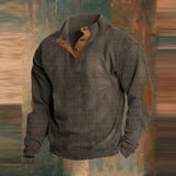 James | Men's Ribbed Knit Sweater Henley Pullover Elbow Patch Quarter Snap