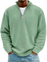 Men's Ribbed Knit Sweater with Quarter Zip and Stand Collar