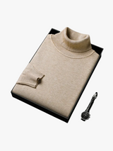 Men's Ribbed Knit Turtleneck Sweater with Cuffs and Hem