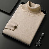 Men's Ribbed Knit Turtleneck Sweater with Cuffs and Hem