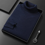 Men's Ribbed Knit Turtleneck Sweater with Cuffs and Hem