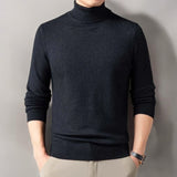 Men's Ribbed Knit Turtleneck Sweater with Cuffs and Hem