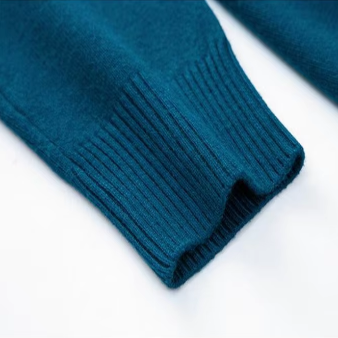 Men's Ribbed Knit Turtleneck Sweater with Cuffs and Hem
