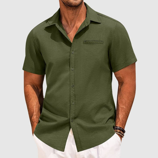 Men's Casual Button-Up Shirt – Short Sleeve, Lapel Collar & Chest Pocket