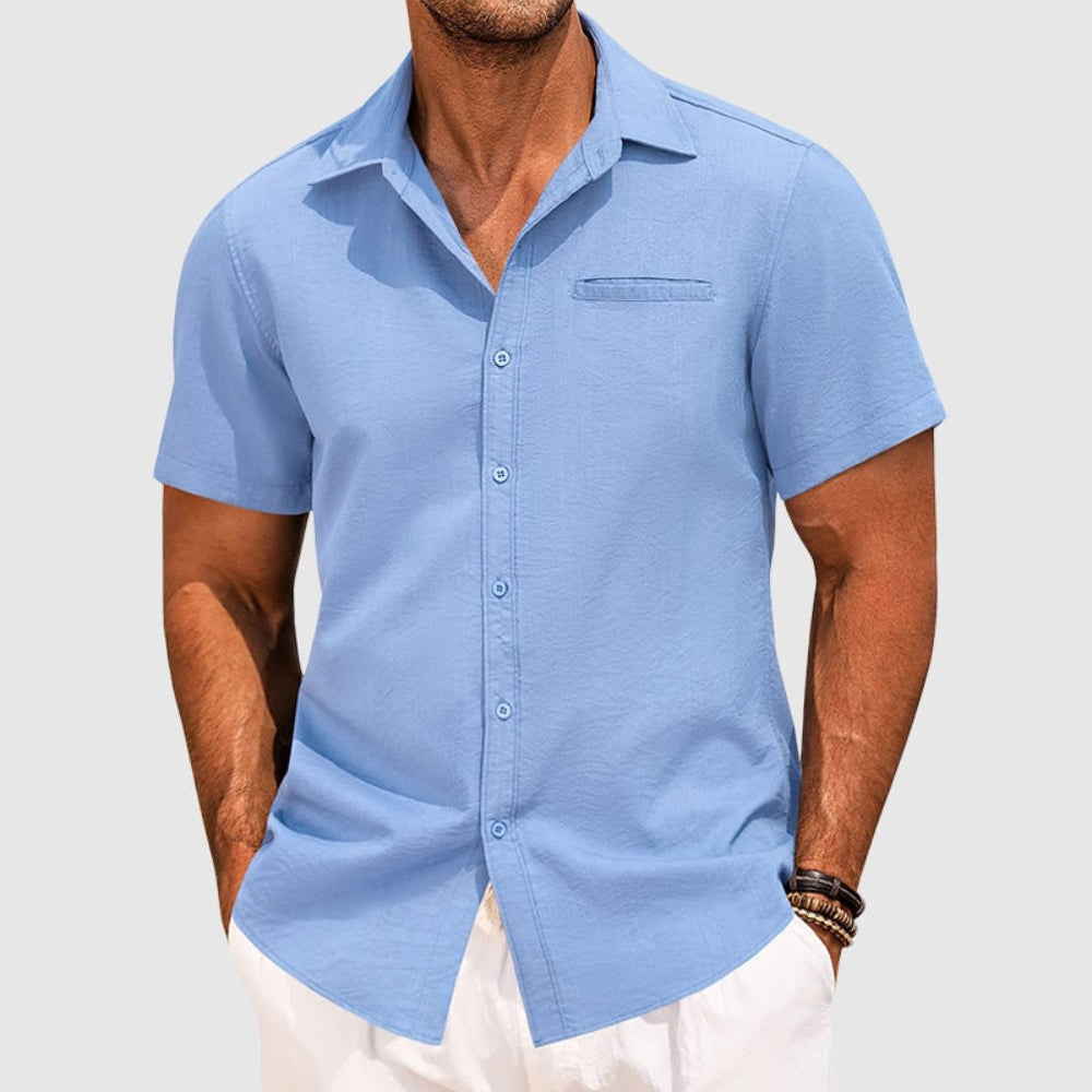 Men's Casual Button-Up Shirt – Short Sleeve, Lapel Collar & Chest Pocket