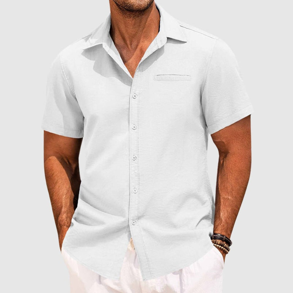 Men's Casual Button-Up Shirt – Short Sleeve, Lapel Collar & Chest Pocket
