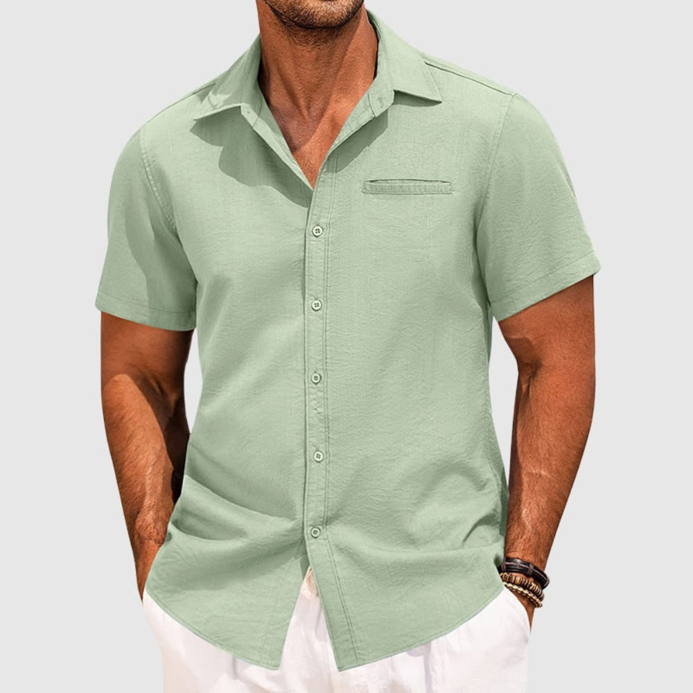 Men's Casual Button-Up Shirt – Short Sleeve, Lapel Collar & Chest Pocket