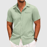 Men's Casual Button-Up Shirt – Short Sleeve, Lapel Collar & Chest Pocket